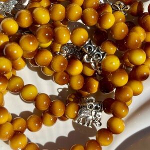 Golden Honey Glass Beaded Bracelets With Elephant Charm NWOT